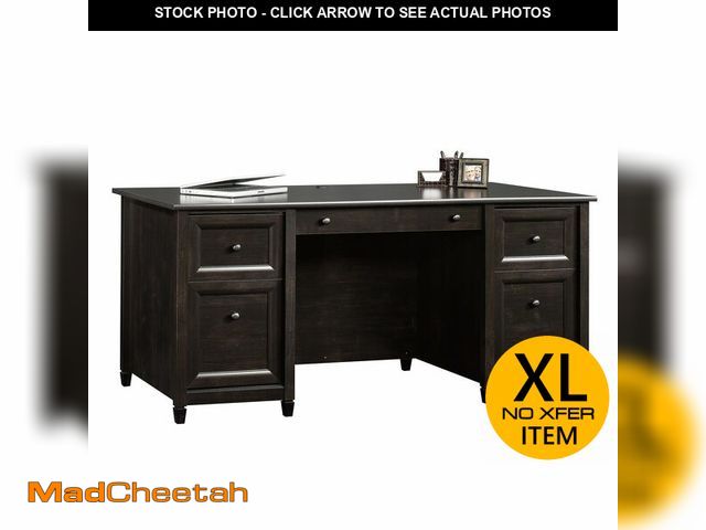 Lot 74-12569075 - Sauder Edge Water Executive Desk, Double Ped Desks, Roomy Workspace - Estate Black Finish - UNUSED