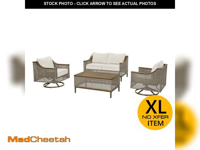 Lot 74-14325511 - Hampton Bay Pinecrest 4-Piece Wicker Patio Conversation Set with CushionGuard Beige Cushions - UNUSE...