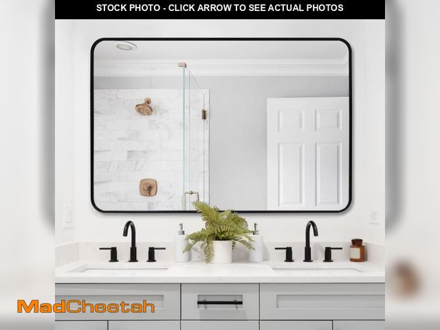 Lot 74-12494141 - (MISSING HARDWARE,BRACKET) QEQRUG Bathroom Vanity Wall Mirror 40x30 Inch, Black Frame Rectangular Wa...