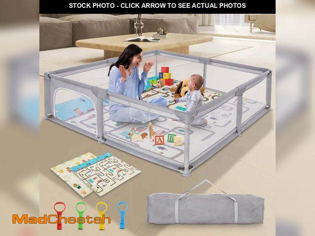 Lot 74-12799675 - XDMTWLKJ 47"x47" Large Baby Playpen with Mat for Kid Boys Girls Toddler Infant Play Yard Fence - UNU...