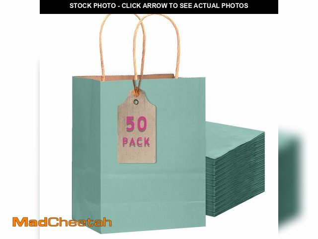 Lot 74-13547526 - qiqee 50-Packs Kraft Light Blue Paper Gift Bags with Handles Bulk 11"x8.3"x4.3" Medium Size Paper Ba...