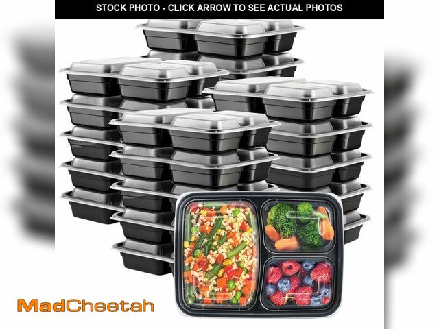 Lot 74-13543639 - GUSTO [24 oz - 50 Count 3-Compartment Meal Prep Containers with Lids Ã¢â¬â Reusable, Microwaveabl...