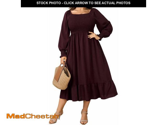 Lot 74-13927426 - SCOMCHIC Women's Plus Size Maxi Dress Long Sleeve Square Neck Dress Casual Smocked Ruffle Swing Flow...