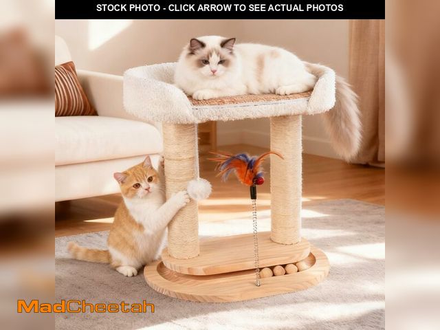 Lot 74-14334994 - Heyfriday 5-in-1 Small Wooden Cat Tree Tower,16.5''H Natural Sisal Cat Scratching Post Climbing Towe...