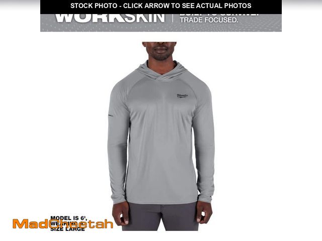 Lot 74-14468335 - Milwaukee Men's WORKSKIN Gray Large Hooded Sun Shirt M550G-L - UNUSED