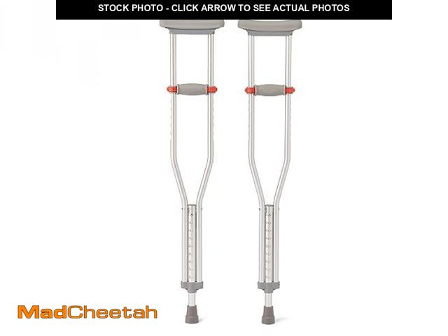 Lot 74-12138639 - Medline Lightweight Aluminum Red Dot Crutches, for Patients 4'6"-5'2" Tall, Walking Aid for Kids, Ad...