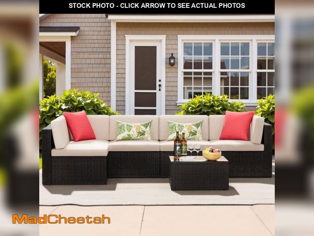 Lot 74-12463178 - (MISSING SOME CUSHIONS) Tozey 6-Pieces Wicker Patio Conversation Set Outdoor Rattan Sofa with Glass ...