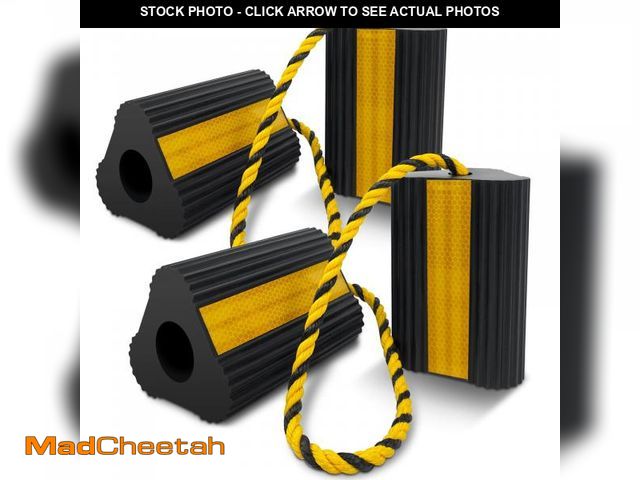 Lot 74-12312347 - ROBLOCK Wheel Chocks (2pair/4pack with Rope) for RV Trailer Camper Truck Car Aircraft, Versatile Hea...