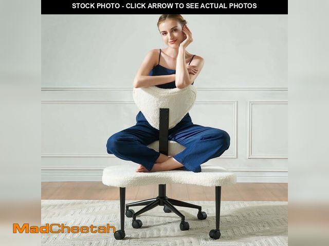 Lot 74-14437982 - (MISSING ONE WHEEL) Pinmoco Cross Legged Office Chair, White Boucle Ergonomic Criss Cross Swivel Des...
