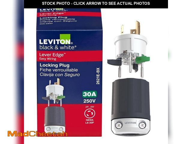 Lot 74-14356905 - Leviton Black and White Lever Edge Easy Install  30 Amp 250-Volt Locking Plug, NEMA L6-30P, 2P, 3W, ...