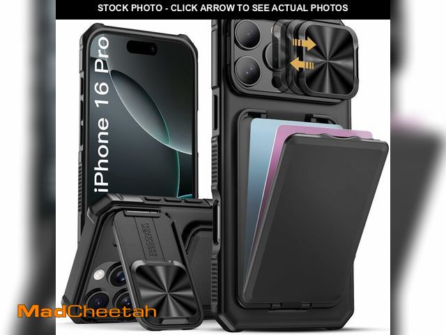 Lot 74-13548662 - SSLOTSCASE for iPhone 16 Pro Case with Card Holder &amp; Kickstand &amp; Slide Camera Lens Cover, Si...