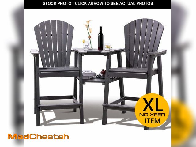 Lot 74-14605214 - HARRIETT HOME LLC HDPE Tall Adirondack Chair Outdoor Adirondack Barstools with Connecting Tray in Bl...