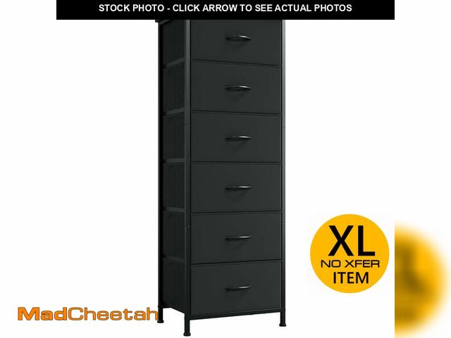 Lot 74-12548672 - Eunos 6 Tall Black Dresser, Fabric Bins Chest of Nightstand for Bedroom Living Room - UNUSED