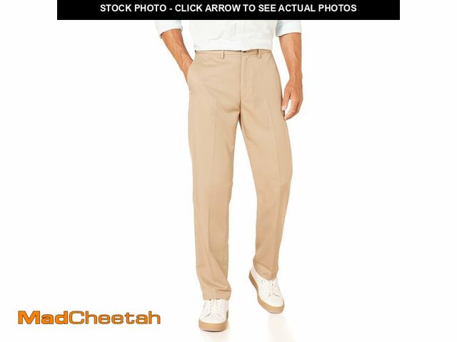 Lot 74-13714426 - Essentials Men's Classic-Fit Expandable-Waist Flat-Front Dress Pant, Khaki Brown, 40W x 28L - USED