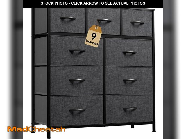 Lot 74-12760076 - DWVO 9 Drawers Dresser for Bedroom, Fabric Storage Tower for Living Room, Entryway - Sturdy Steel Fr...