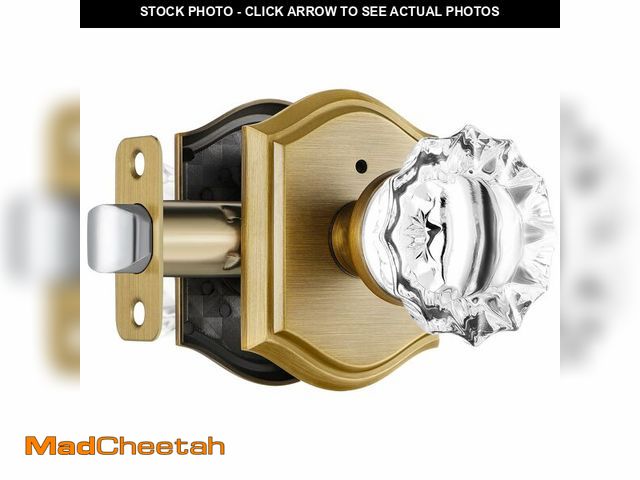 Lot 74-14265806 - CLCTK Glass Door Knobs Interior, Vintage Style Privacy Crystal Door Knobs with Lock, Antique Brass D...