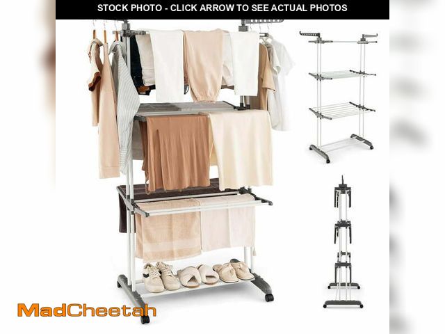 Lot 74-14437652 - BN-LINK Clothes Drying Rack, Oversized 4-Tier Collapsible Laundry Rack with Two Side Wings, Movable ...