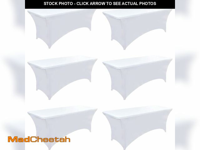 Lot 74-14274650 - ZarzaaSik 6-Pack 4ft White Spandex Table Covers for Rectangular Folding Tables - Wrinkle Resistant S...