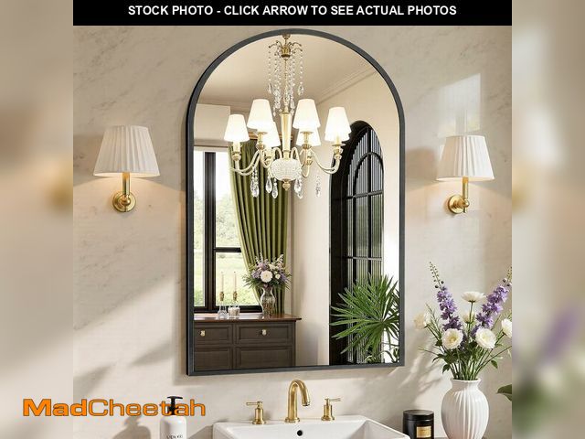 Lot 74-12695927 - Sweetcrispy 24"x36" Arch Black Bathroom Wall Mirror, Metal Frame Vanity Mirror for Bedroom, Entryway...