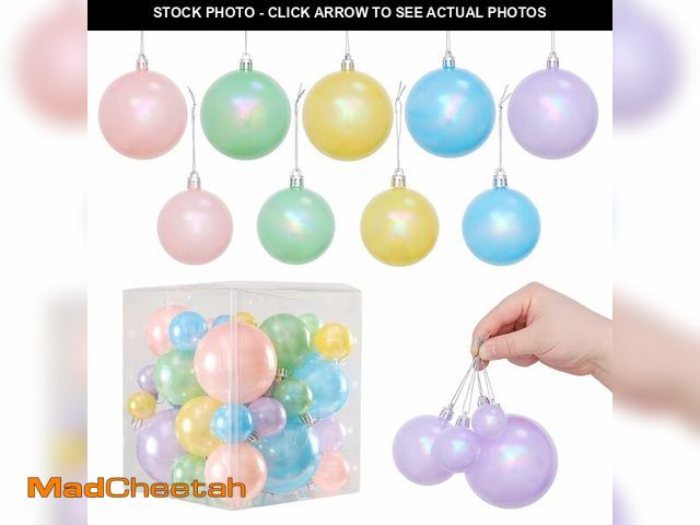Lot 74-13565502 - 45Pcs Pastel Christmas Ball Ornaments Set - Pearl Colorful Shatterproof Christmas Tree Hanging Penda...