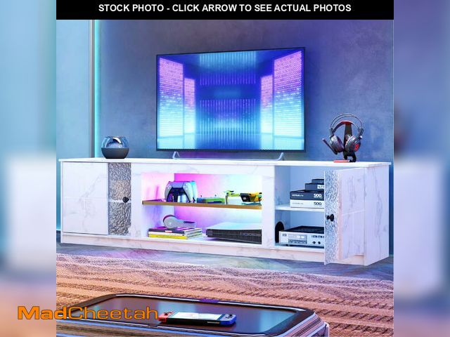 Lot 74-12679641 - Pinmoco 70" LED TV Stand for TVs up to 80", Gaming Entertainment Center with Storage Cabinet and Adj...