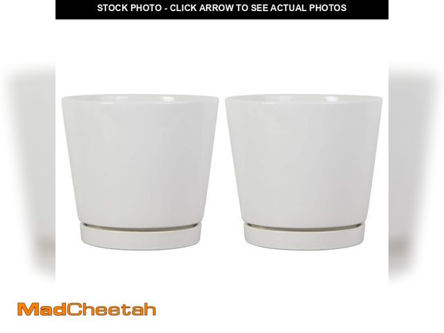 Lot 74-14343512 - Trendspot Piedmont Small White Ceramic Planter with Attached Saucer and Drainage Holes (6 in. L x 6 ...