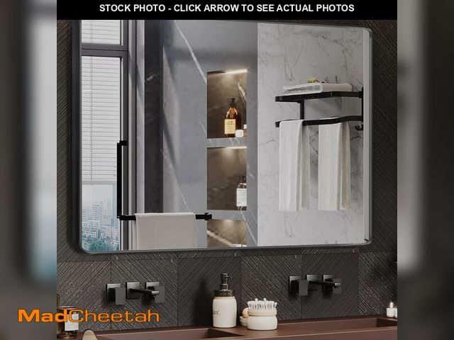 Lot 74-13697228 - Wanzvisk Black Framed Mirrors for Bathroom,48 x 30 Inch Rounded Conner Rectangle Mirror for Wall, Ma...