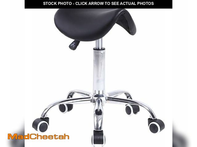 Lot 74-13698142 - KKTONER Rolling Saddle Stool PU Leather Swivel Adjustable Rolling Stool with Wheels Salon Chair Blac...