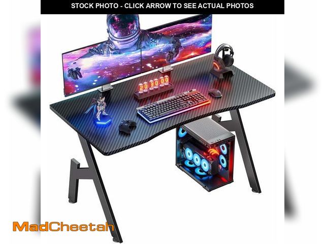 Lot 74-14353382 - HLDIRECT 40 inch Gaming Desk with Carbon Fibre Surface, PC Desk Ergonomic, Gaming Table - UNUSED