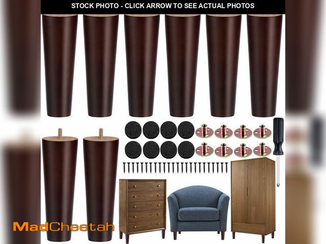 Lot 74-14432975 - TURSTIN 8 Pieces Furniture Legs 8 Inches Round Solid Wood Furniture Feet with M8 T-Nuts Couch Legs S...