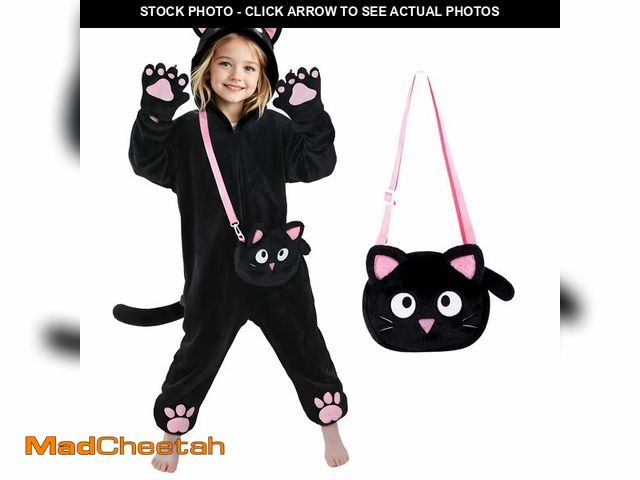 Lot 74-13547868 - RISFUNIA Cat Costume for Kids with Bag, Black Cat Halloween Costumes for Girls Animal Onesie Dress U...