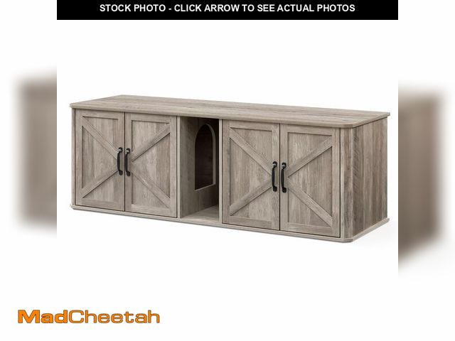 Lot 74-12894554 - Feandrea Double Cat Litter Box Enclosure, Modern Litter Box Furniture Hidden for 2 Cats, Front Entry...