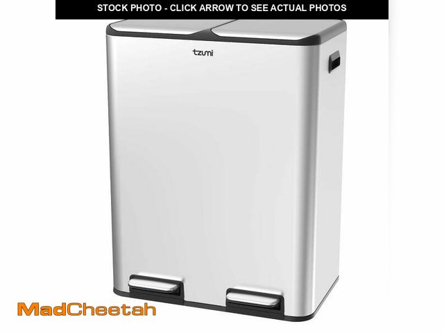 Lot 74-12782744 - Tzumi Dual-Compartment Recycling Bin Stainless Steel Trash Can for Kitchen, 16 Gallon Total - UNUSED