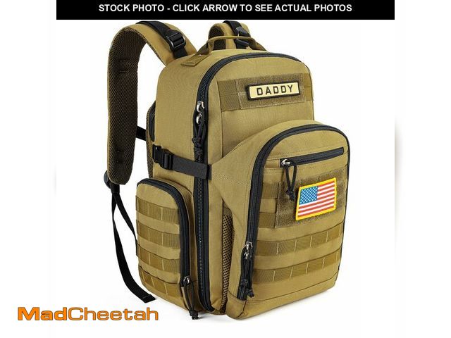 Lot 74-14213406 - SHARKMOUTH Dad Diaper Bag Backpack - Military Baby Gear Backpacks with Daddy Patches Tan - UNUSED