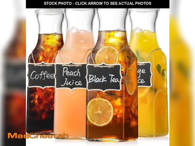 Lot 74-10870079 - Set of 4 Square Glass Carafe with Lid, 1 Liter Clear Glass Pitcher, Beverage Serveware Carafe for Mi...
