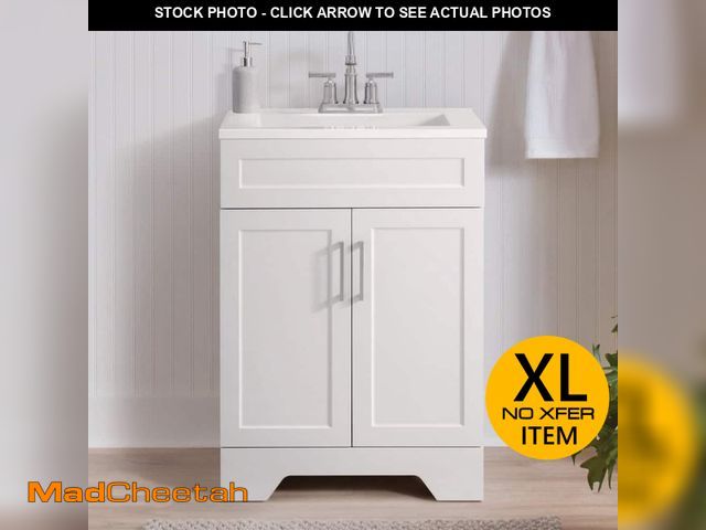 Lot 74-13738564 - Glacier Bay Southfield 25 in. Single Sink White Bath Vanity with Engineered Solid Surface Top (Assem...