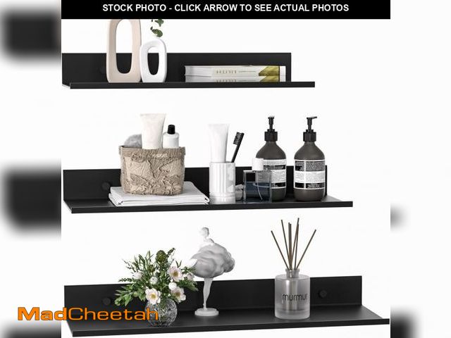Lot 74-12333681 - Wisfame Floating Shelves for Wall Set of 3, Black Metal Wall Shelves for Bathroom 11.8/13.8/15.7 in,...