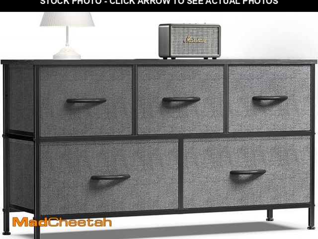 Lot 74-12420261 - ZUNMOS 5 Drawer Fabric Dresser for Bedroom, Chest of Drawer Organizer Storage Cabinet for Closet, En...