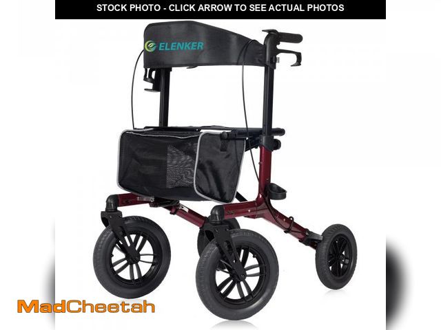 Lot 74-12284607 - ELENKER All-Terrain Rollator Walker with Non-Pneumatic Tire 12" Front Rubber Wheels, Compact Folding...