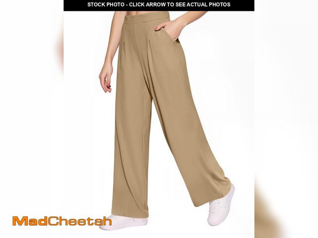 Lot 74-12344902 - CLOZOZ Womens High Waisted Dressy Pants Tummy Control Waffle Knit Loose Fit Straight Leg Stretch Cas...
