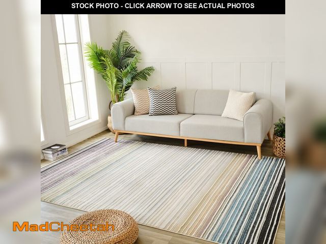 Lot 74-12898373 - RUG BRANCH Nomad 5'x8' (Exact Size: 5'3" x 7'7") Striped Indoor Area Rug, Beige Blue, Modern - Livin...
