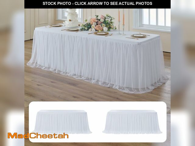 Lot 74-14265845 - CO-AVE 2pack White Tulle Tablecloth for 6ft Rectangular Tables, 2-in-1 Elastic Stretch Spandex Cover...