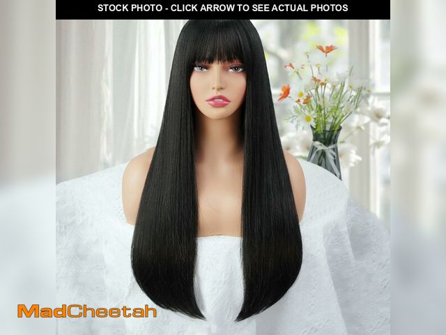 Lot 74-14145231 - BESSY HAIR Long Black Wig with Bangs Natural Matte Black Straight Wigs for Women Heat Resistant Synt...