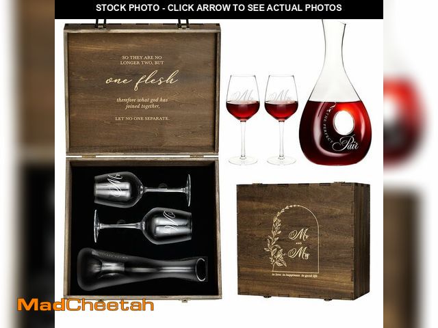 Lot 74-12709530 - AW BRIDAL Mr and Mrs Wine Glasses and Decanter Set, Wedding Bridal Shower Engagement Gift for Couple...