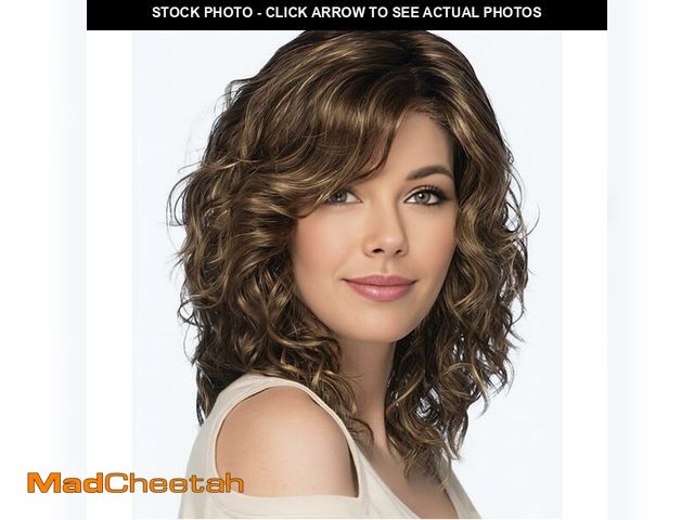 Lot 74-13548231 - SEVENCOLORS Medium Length Brown Wigs for White Women Natural Curly Brown Mixed Blonde Wigs Synthetic...