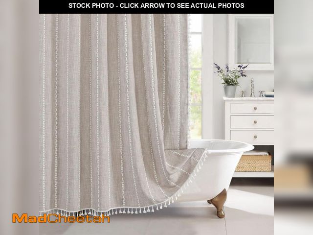 Lot 74-10433798 - MitoVilla Boho Farmhouse Fabric Shower Curtain, Tan Brown Modern Cotton Linen Shower Curtains for Vi...