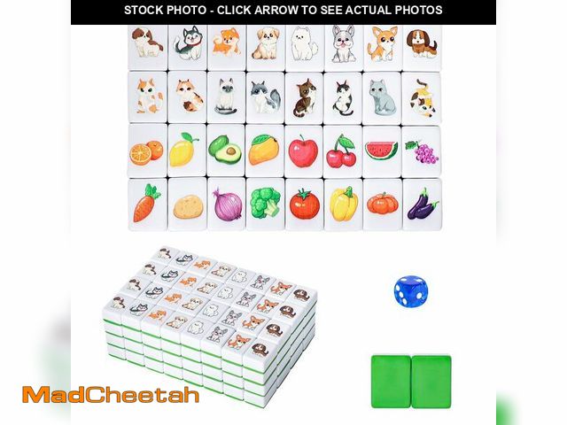 Lot 74-14209210 - GRACIAS 4 Players Mahjong Block Set, 128 Green Tiles(1.18Ã¢â¬Â) with Animal and Food Pattern, Port...