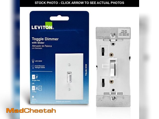 Lot 74-13799513 - Leviton Toggle Slide Dimmer Switch for Dimmable LED, Halogen and Incandescent Bulbs - White TSL06-1K...