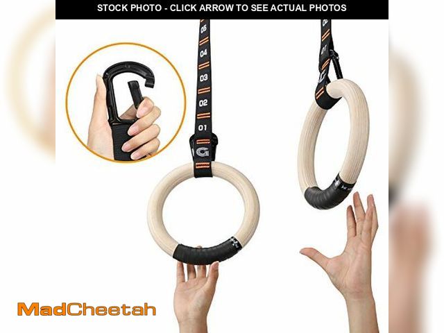 Lot 74-12801582 - Gonex Wooden Gymnastic Rings with Adjustable Number Straps, Olympic Rings for Gym, Workout, Exercise...