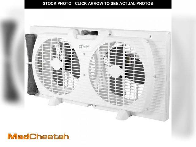 Lot 74-12517693 - Comfort Zone 9 in. Electric Twin Window Fan with 3 Fan Speeds, Quiet Setting, White - UNUSED